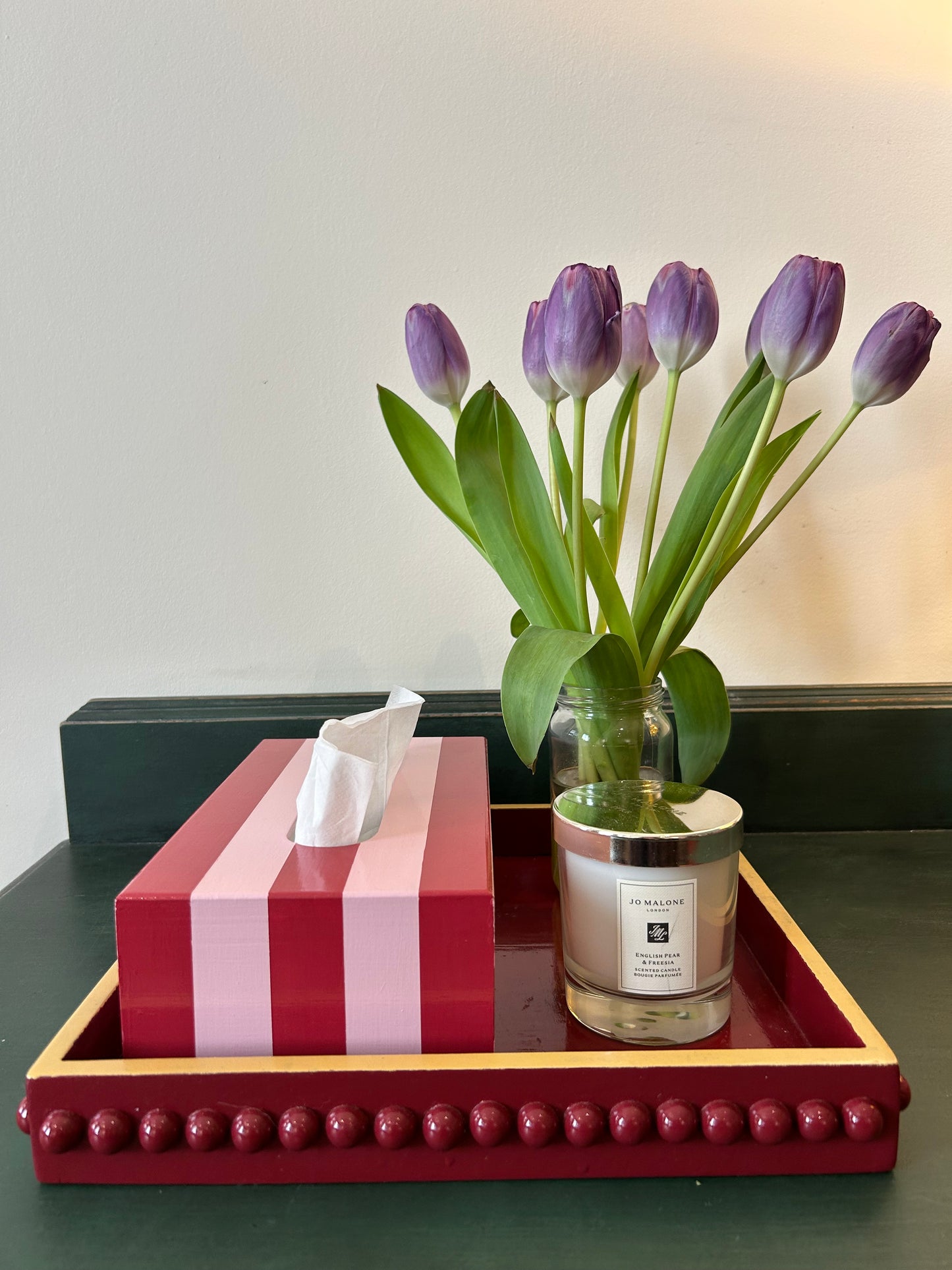 Hand Painted Red and Pink Tissue Box