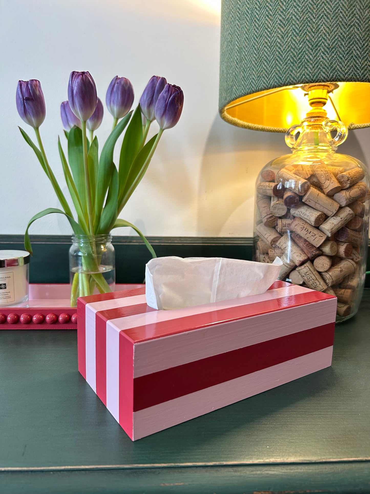 Hand Painted Red and Pink Tissue Box
