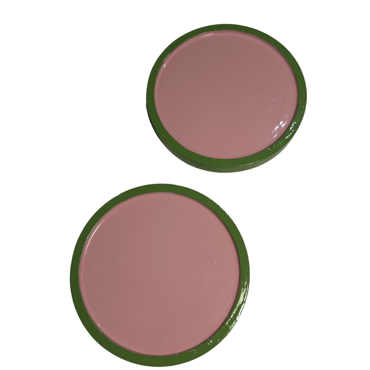 Hand Painted Pink and Green Coaster (Pair)