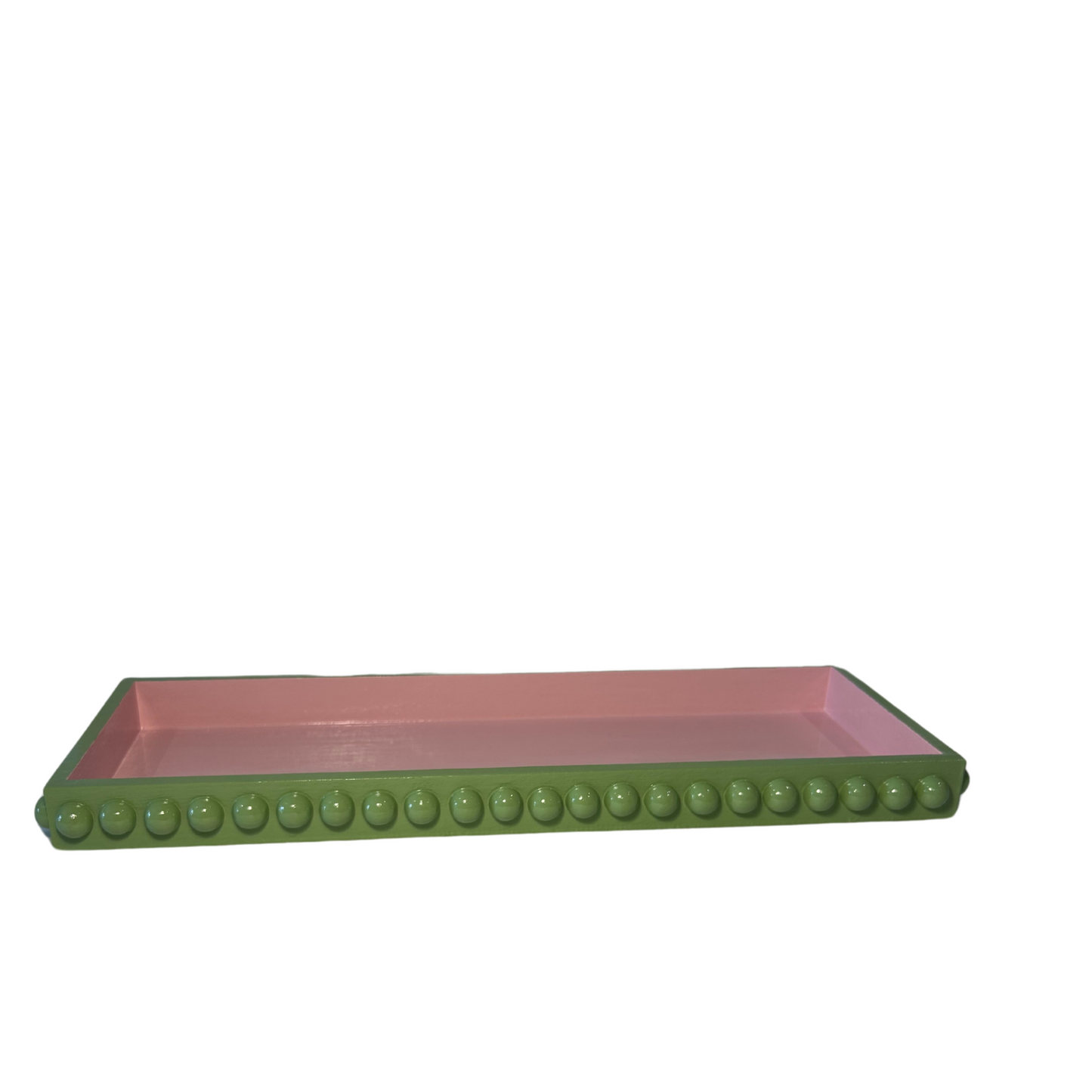 Hand Painted pink and green bobbin tray with gloss finish.