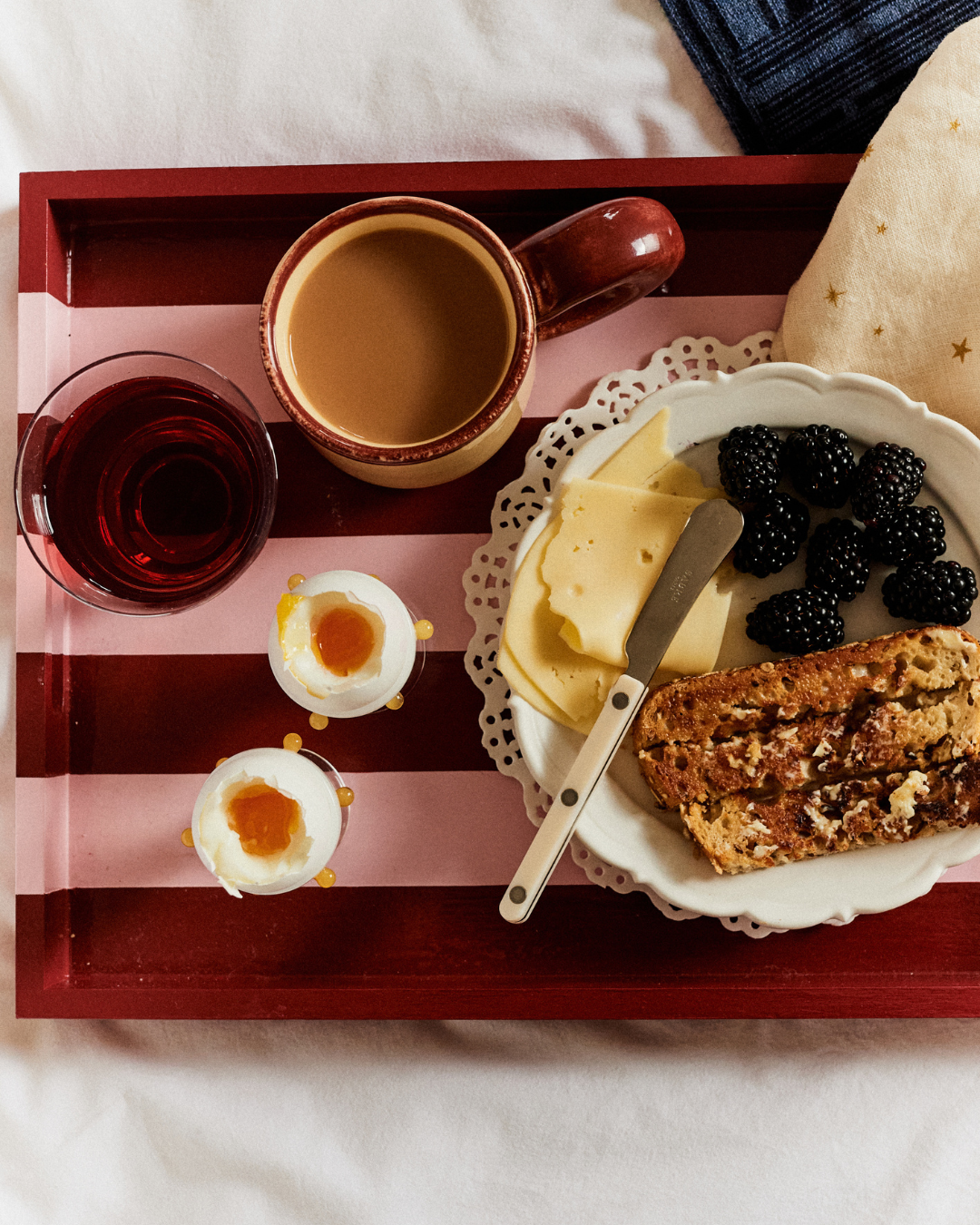 Pink and Red Striped Decorative tray with Handles.
