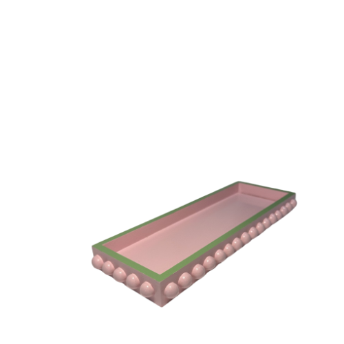 Pink Bobbin Style Decorative Tray with Green Edge