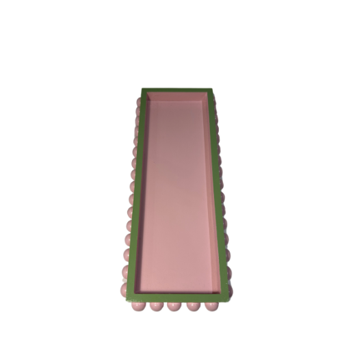Pink Bobbin Style Decorative Tray with Green Edge
