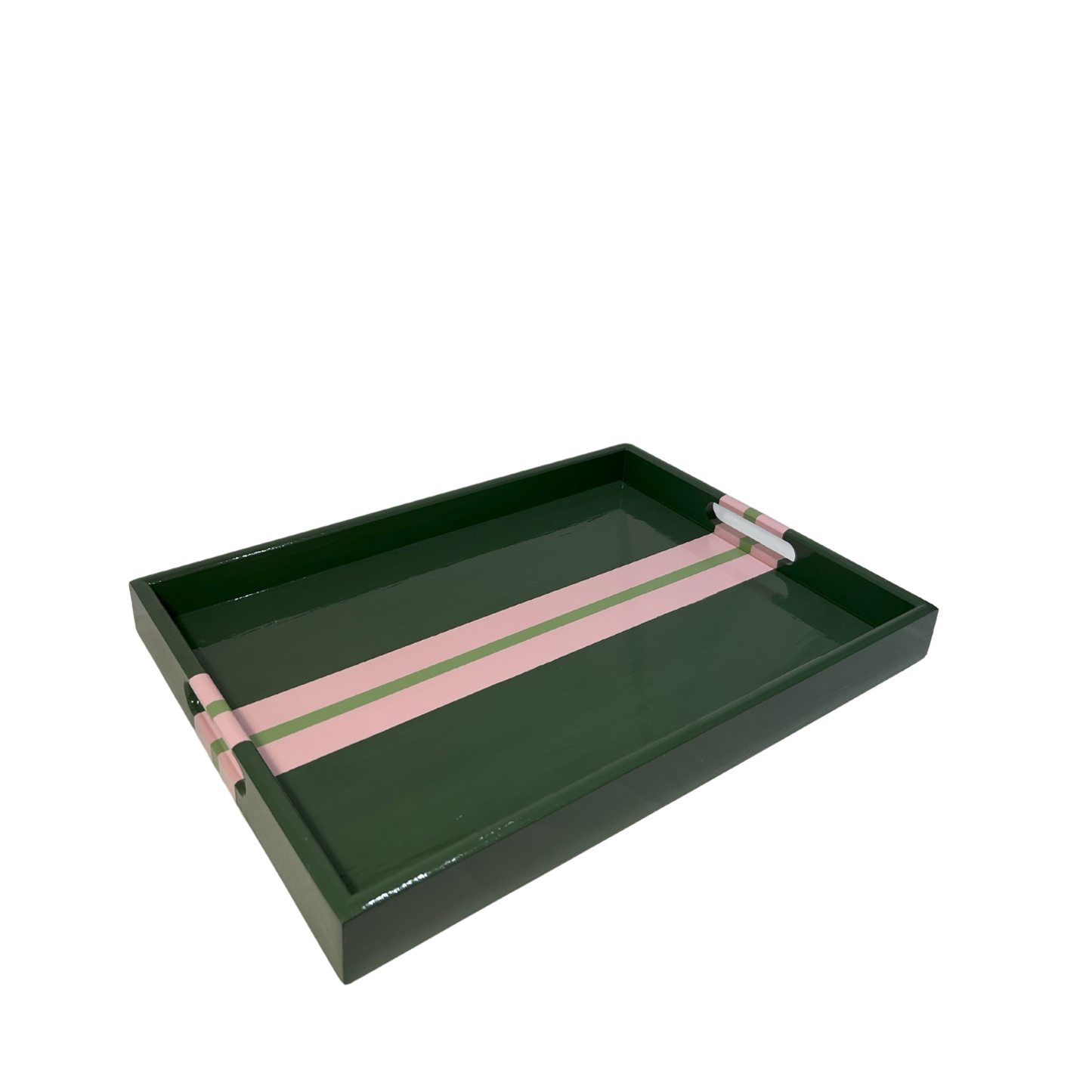 Green & Pink Striped Coffee Table Tray