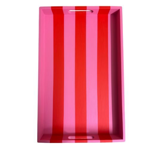 Hand painted pink and red striped tray.