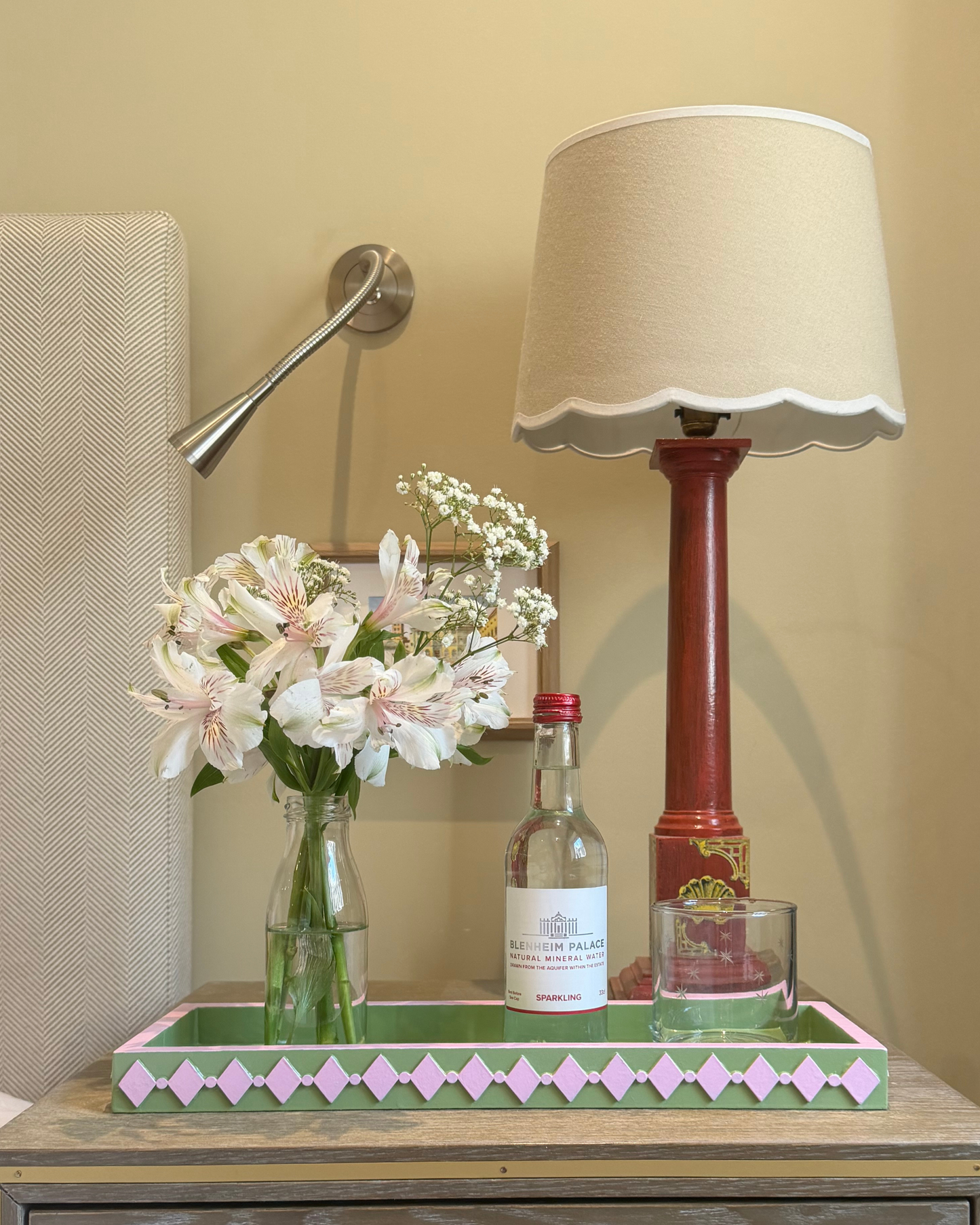 Sage Green & Pink Diamond Edge Tray