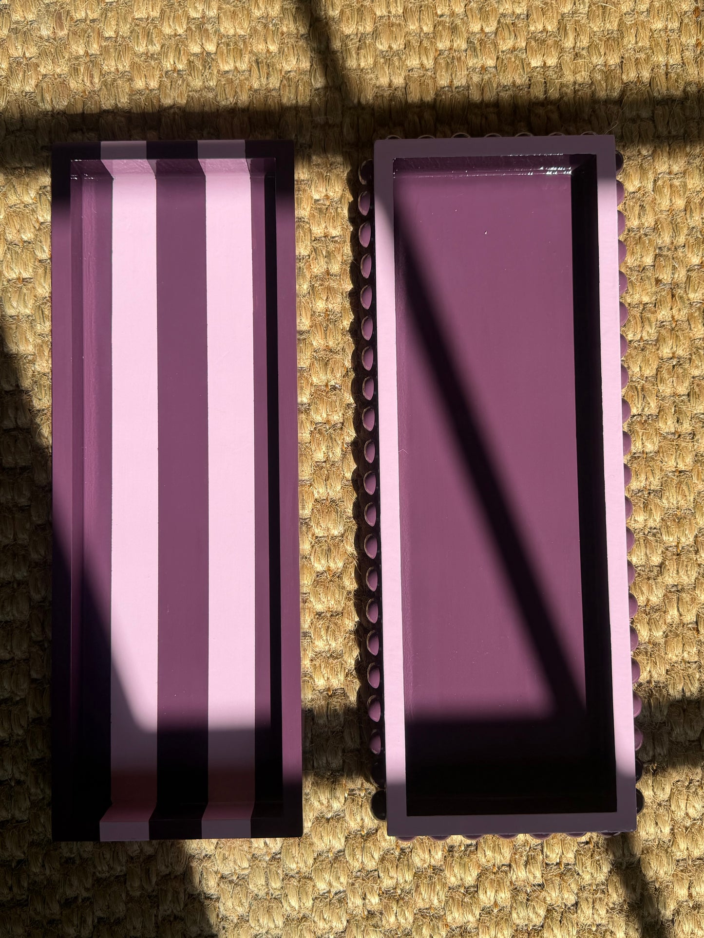 Hand-painted Striped Wooden Serving Tray | Lacquer Drinks Tray 40cm — Mulberry & Blush Pink