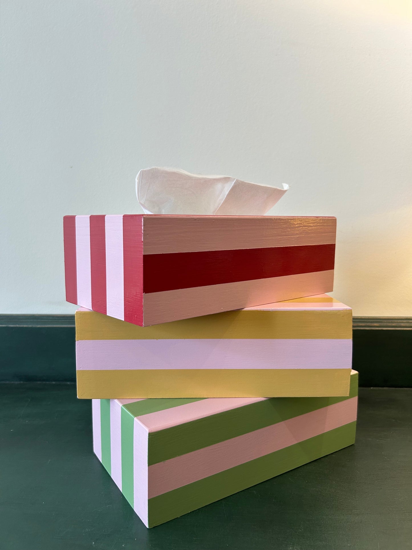 Hand Painted Red and Pink Tissue Box