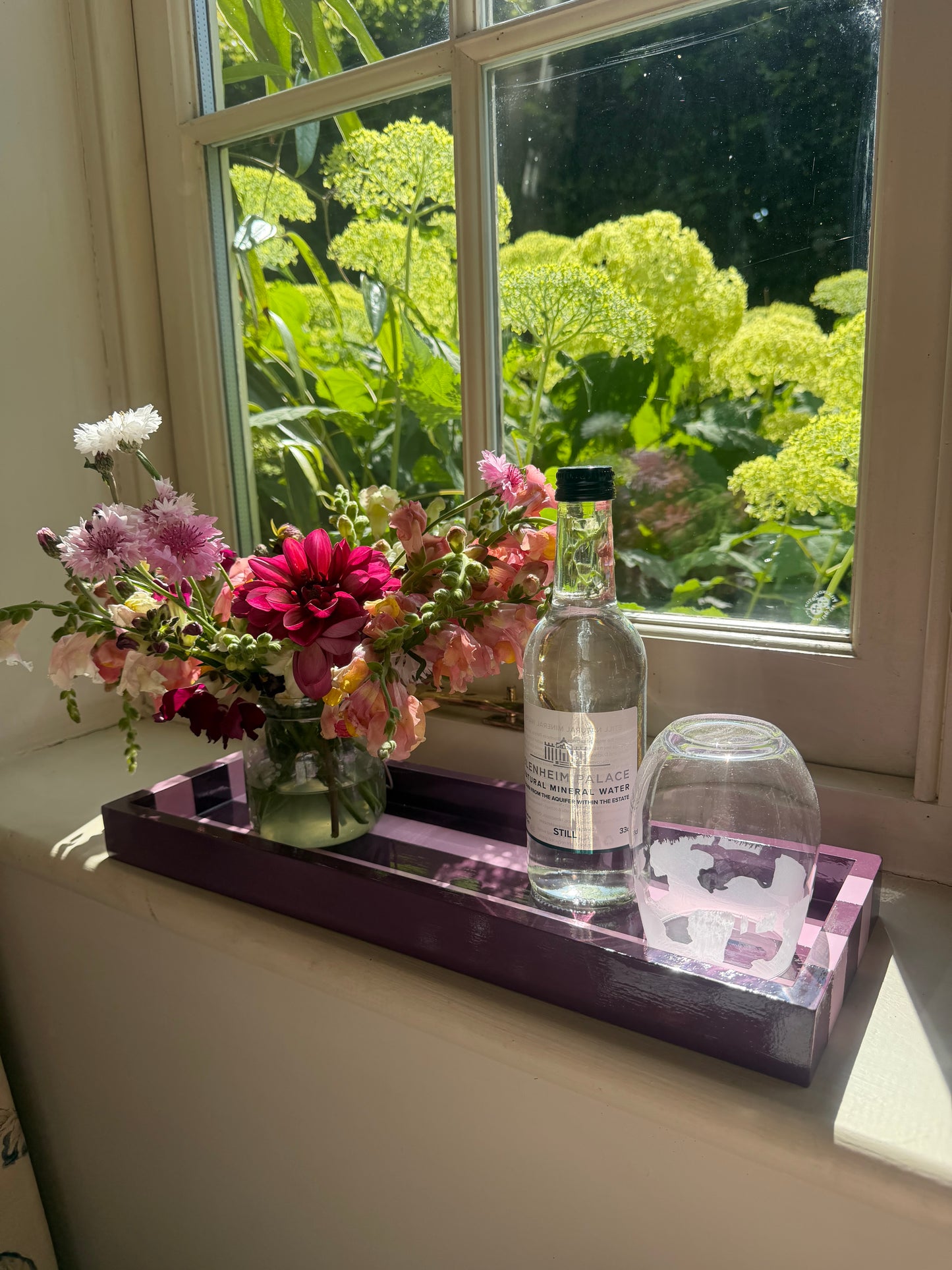 Hand-painted Striped Wooden Serving Tray | Lacquer Drinks Tray 40cm — Mulberry & Blush Pink