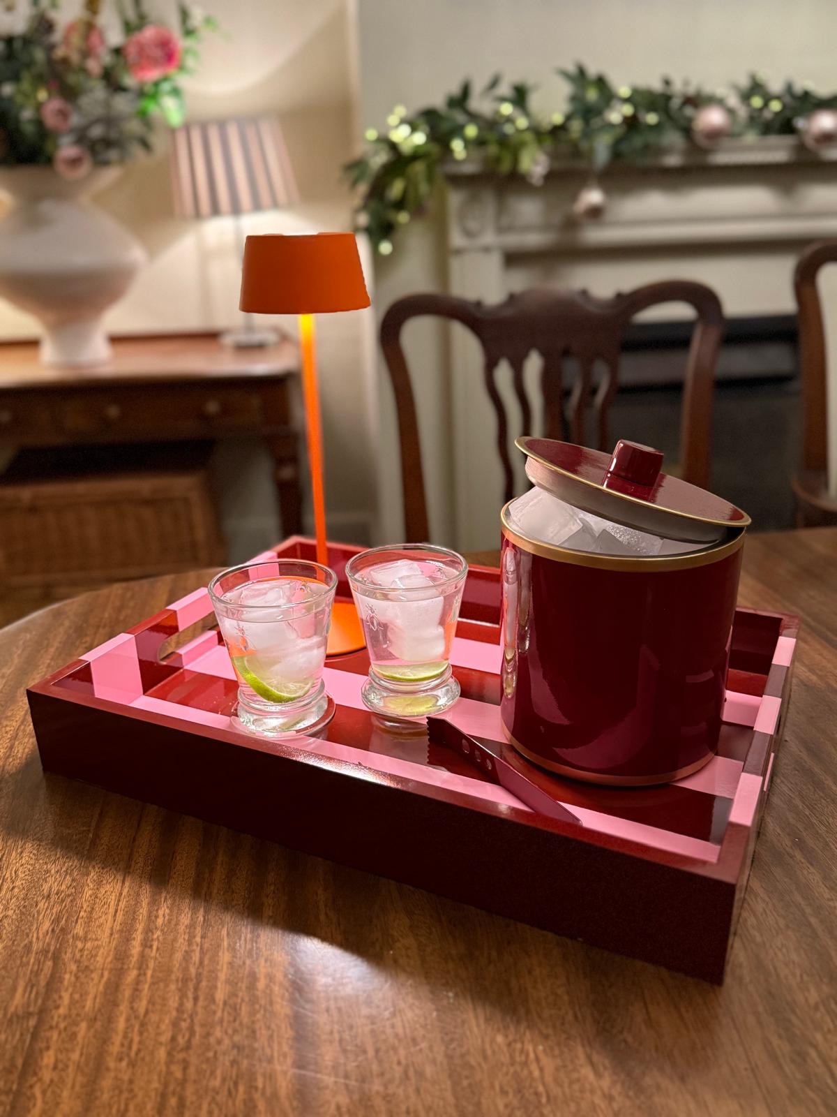 Red Ice Bucket with Hand-painted gold edge- double lined stainless steel.