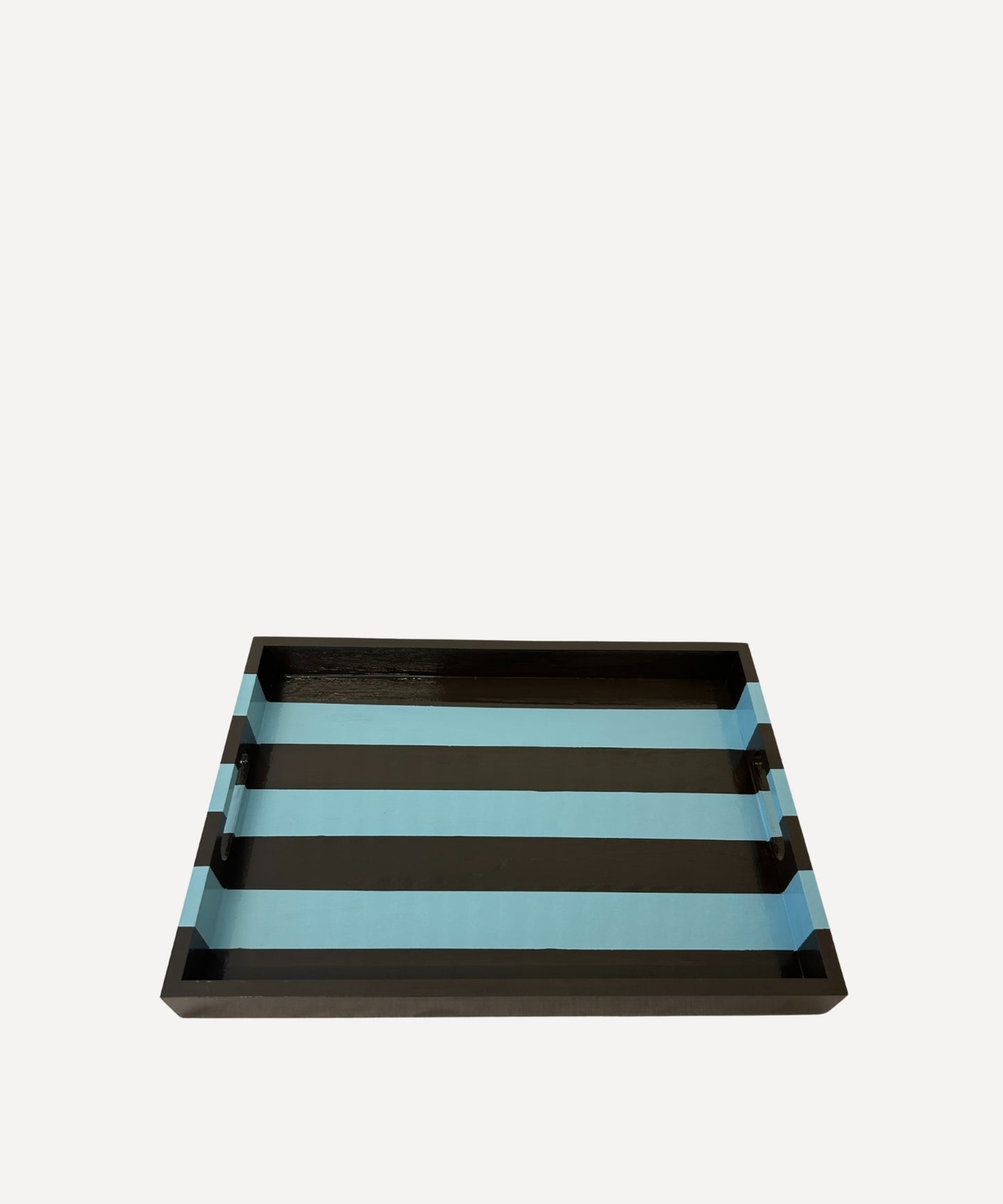 Brown and Blue Striped Decorative tray with handles.