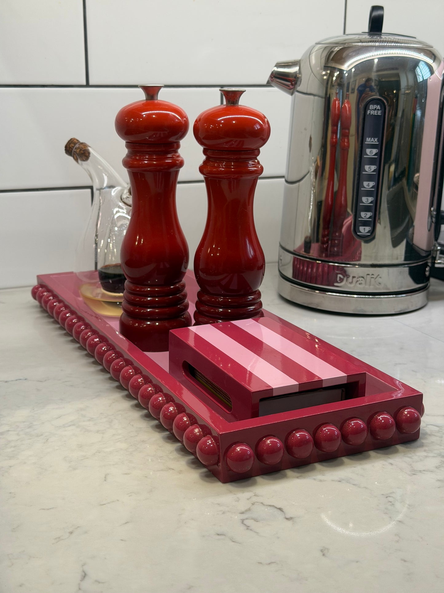 Red & Pink Bobbin Style Decorative Tray