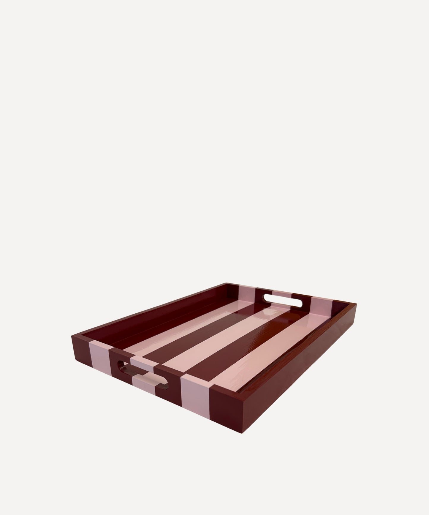Pink and Red Striped Decorative tray with Handles.