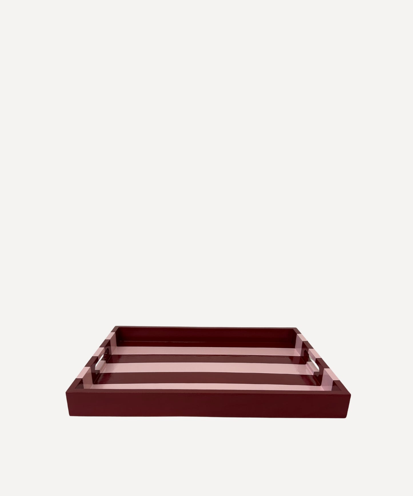 Pink and Red Striped Decorative tray with Handles.