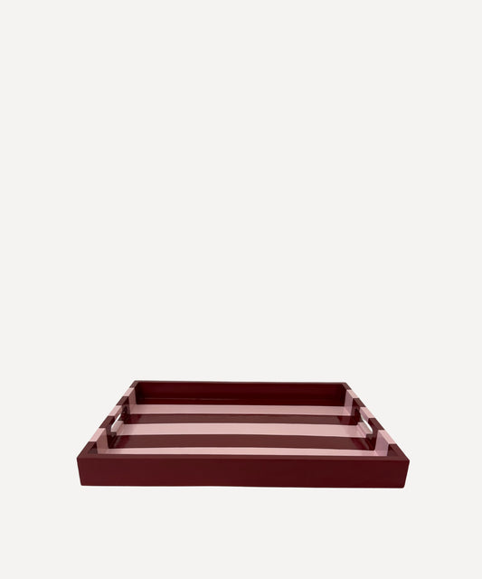 Pink and Red Striped Decorative tray with Handles.