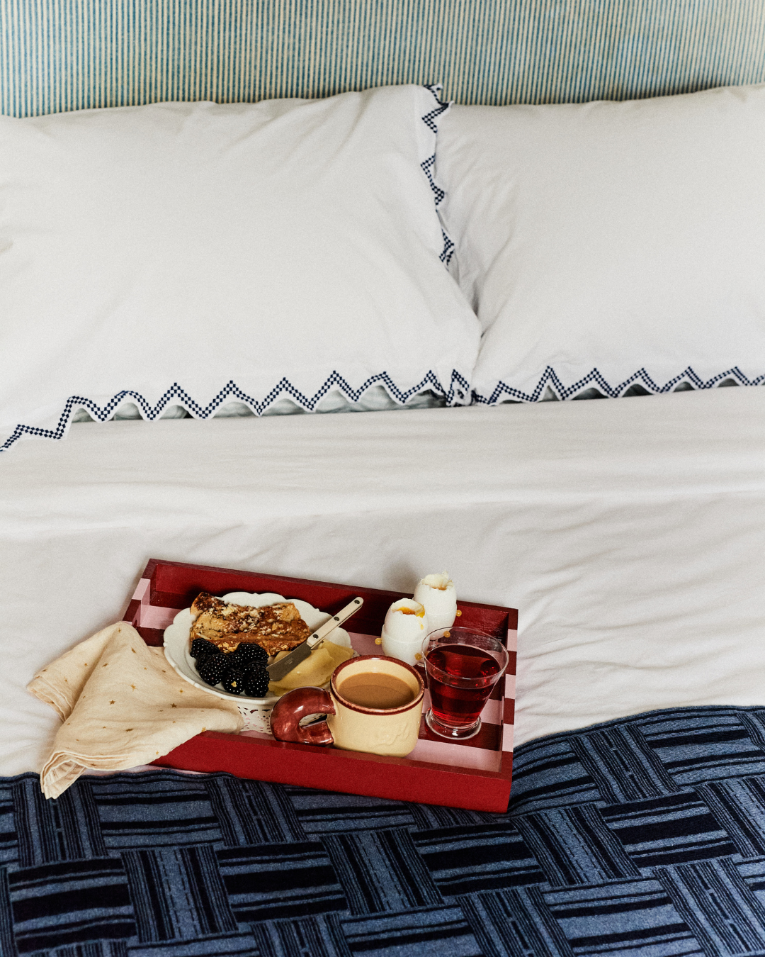 Pink and Red Striped Decorative tray with Handles.
