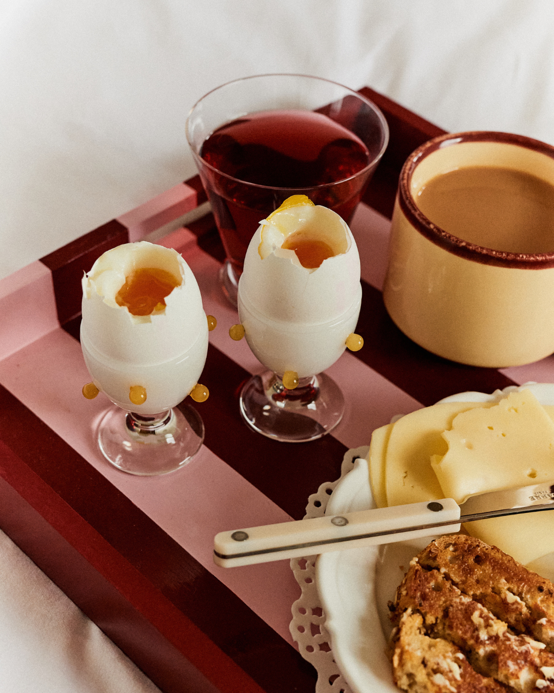 Pink and Red Striped Decorative tray with Handles.