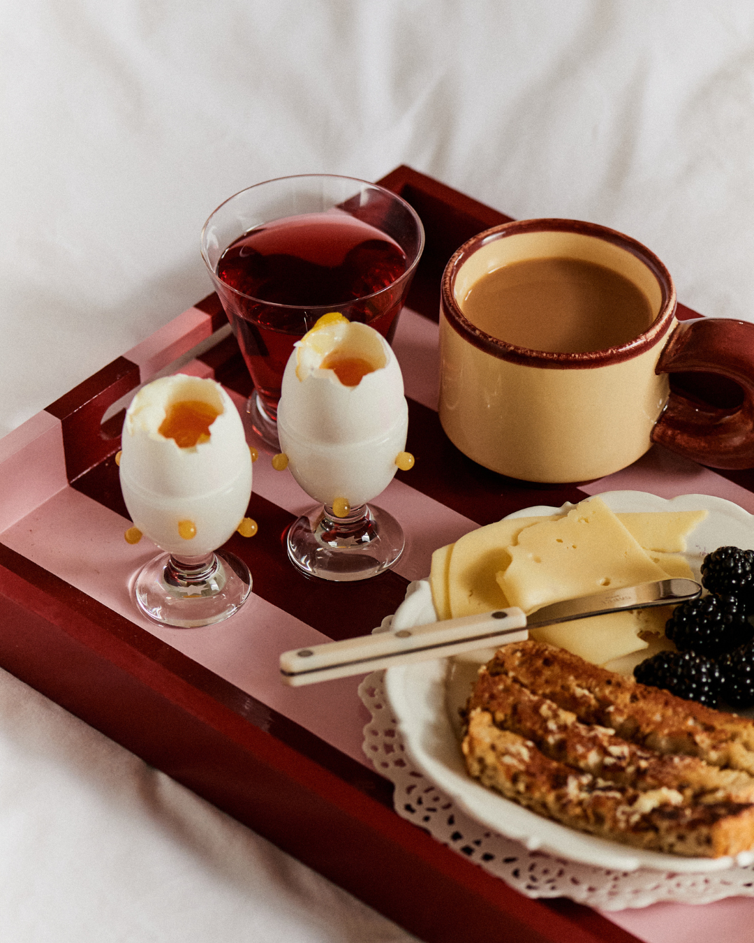 Pink and Red Striped Decorative tray with Handles.