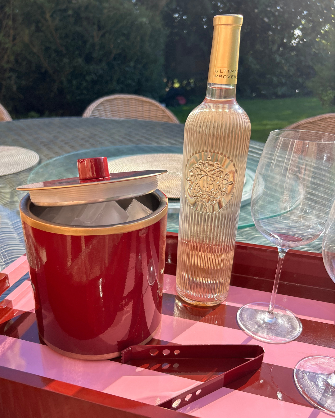 Red Ice Bucket with Hand-painted gold edge- double lined stainless steel.