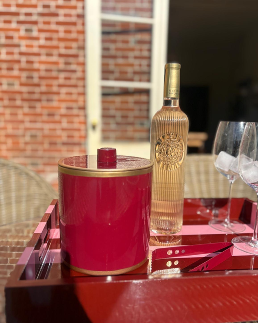 Red Ice Bucket with Hand-painted gold edge- double lined stainless steel.