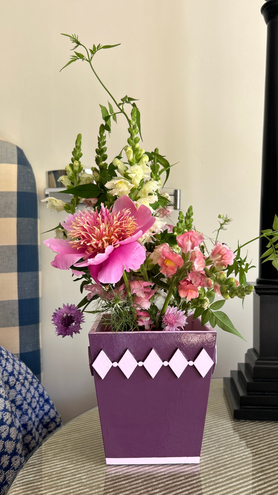 Mulberry Diamond Style Planter with Pink Edge