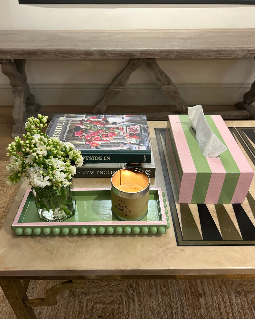 Striped Tissue Box Cover & Bobbin Tray Homeware Gift Set