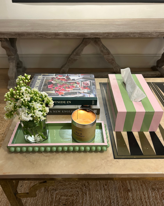 Striped Tissue Box Cover & Bobbin Tray Homeware Gift Set