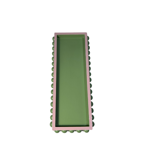 Green Bobbin Style Decorative Tray with Pink Edge