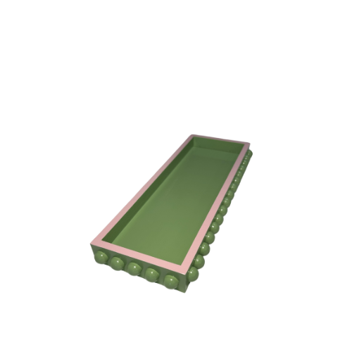 Green Bobbin Style Decorative Tray with Pink Edge