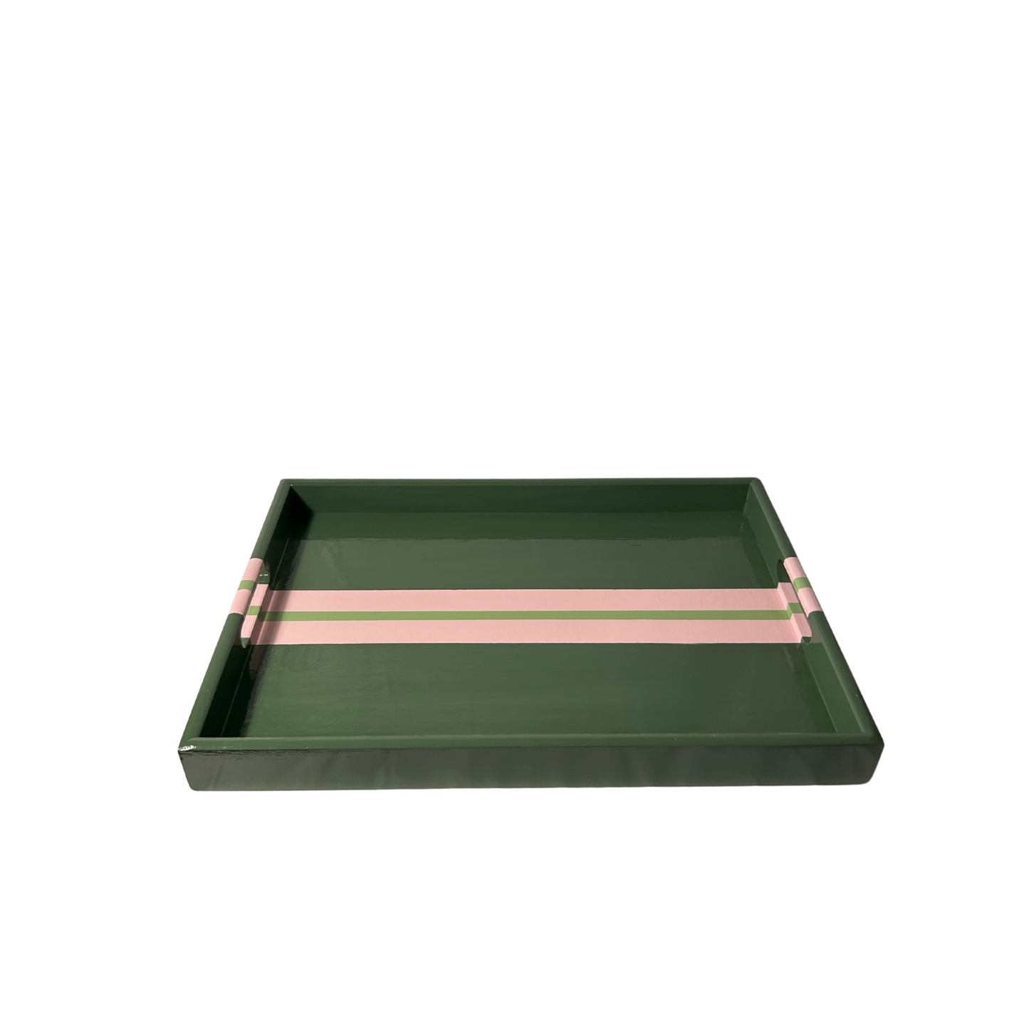 Green & Pink Striped Coffee Table Tray