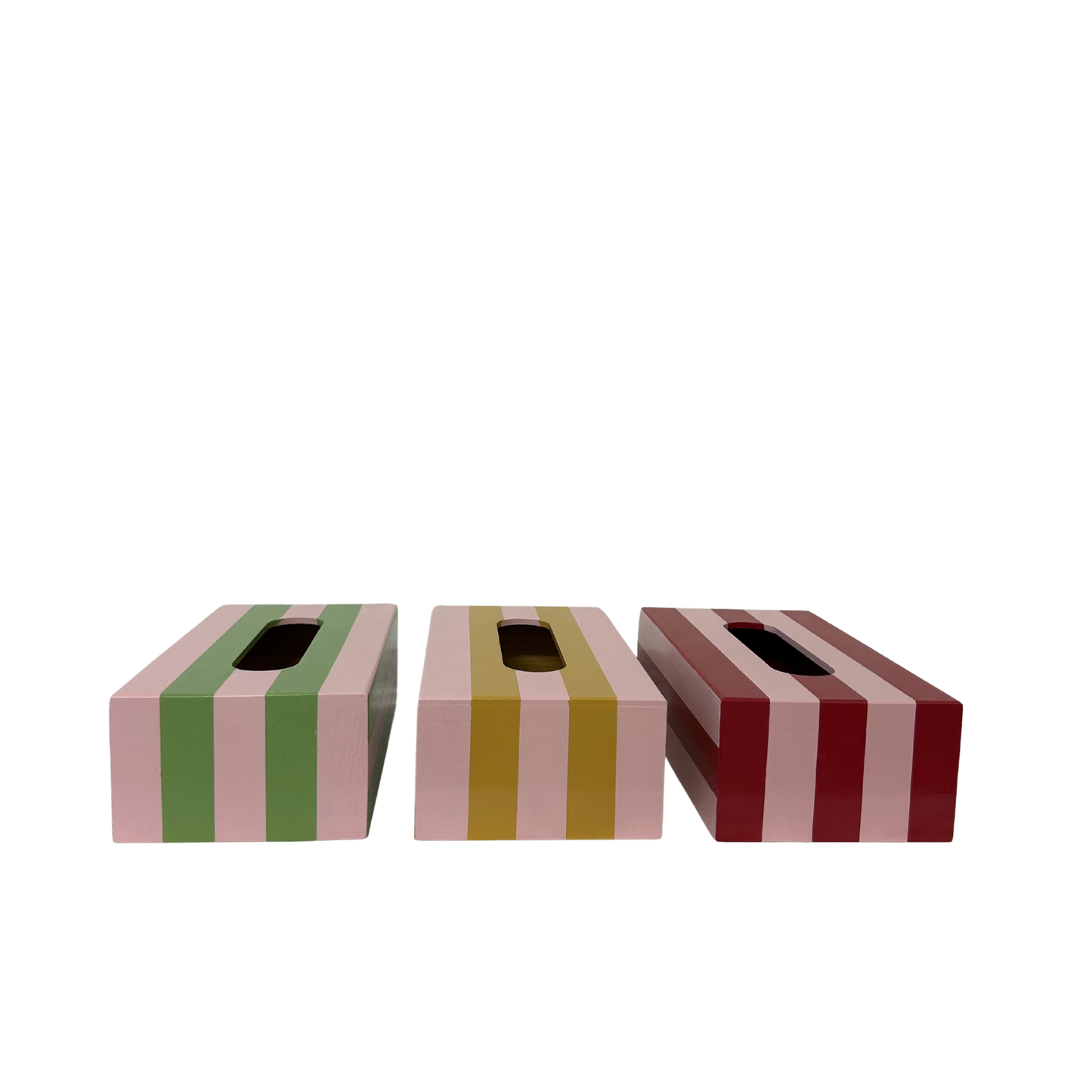 Mustard Yellow and Pink Striped Tissue Box