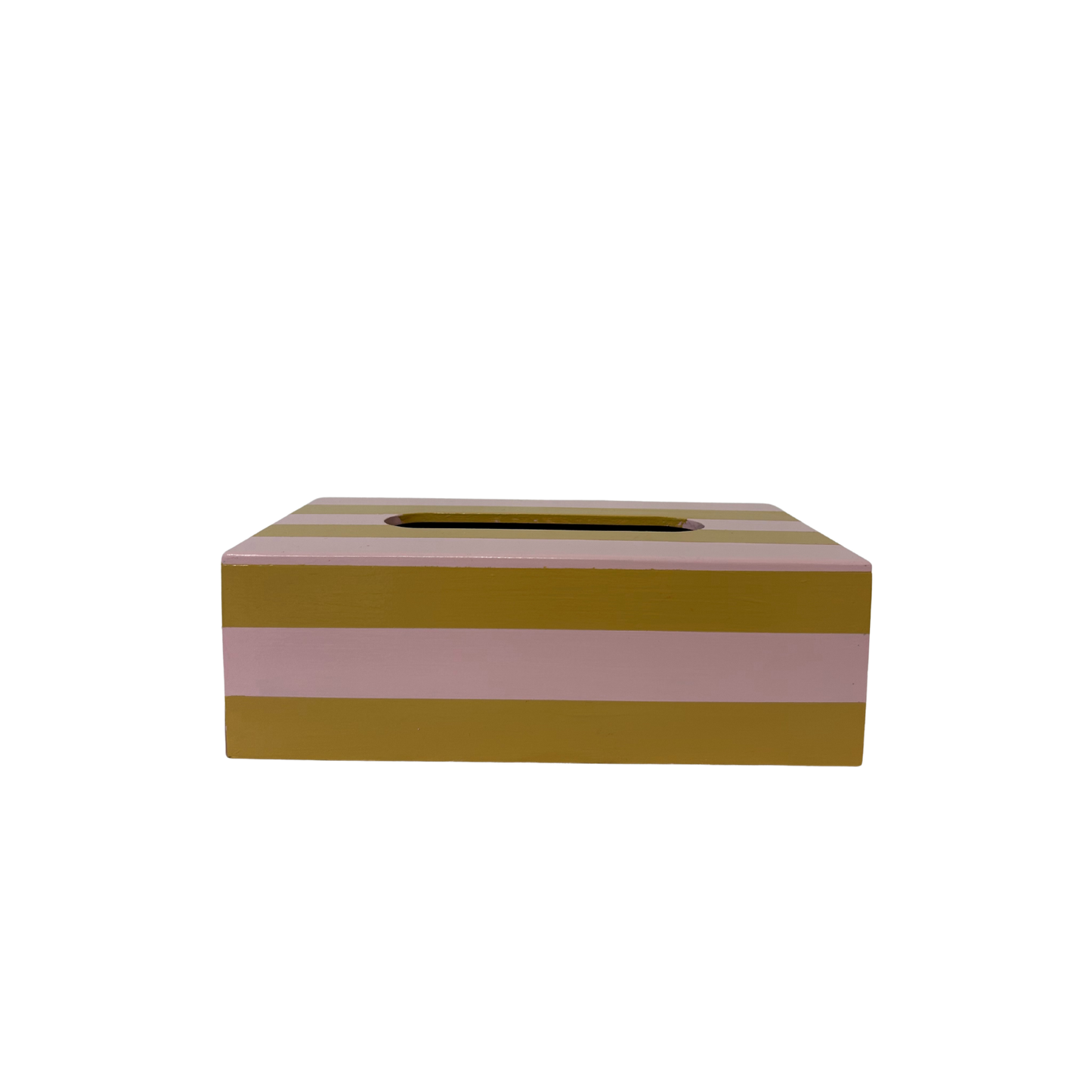 Mustard Yellow and Pink Striped Tissue Box