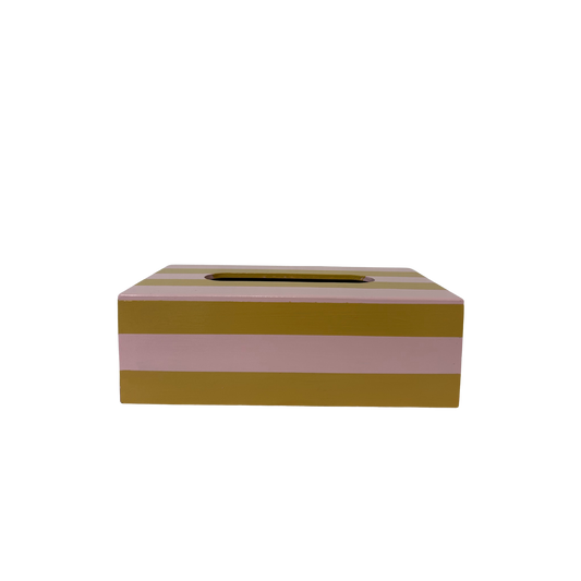 Mustard Yellow and Pink Striped Tissue Box