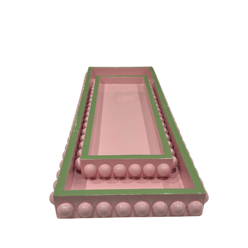 Pink & Green Edge Bobbin Tray Set of 2- Large & Small.