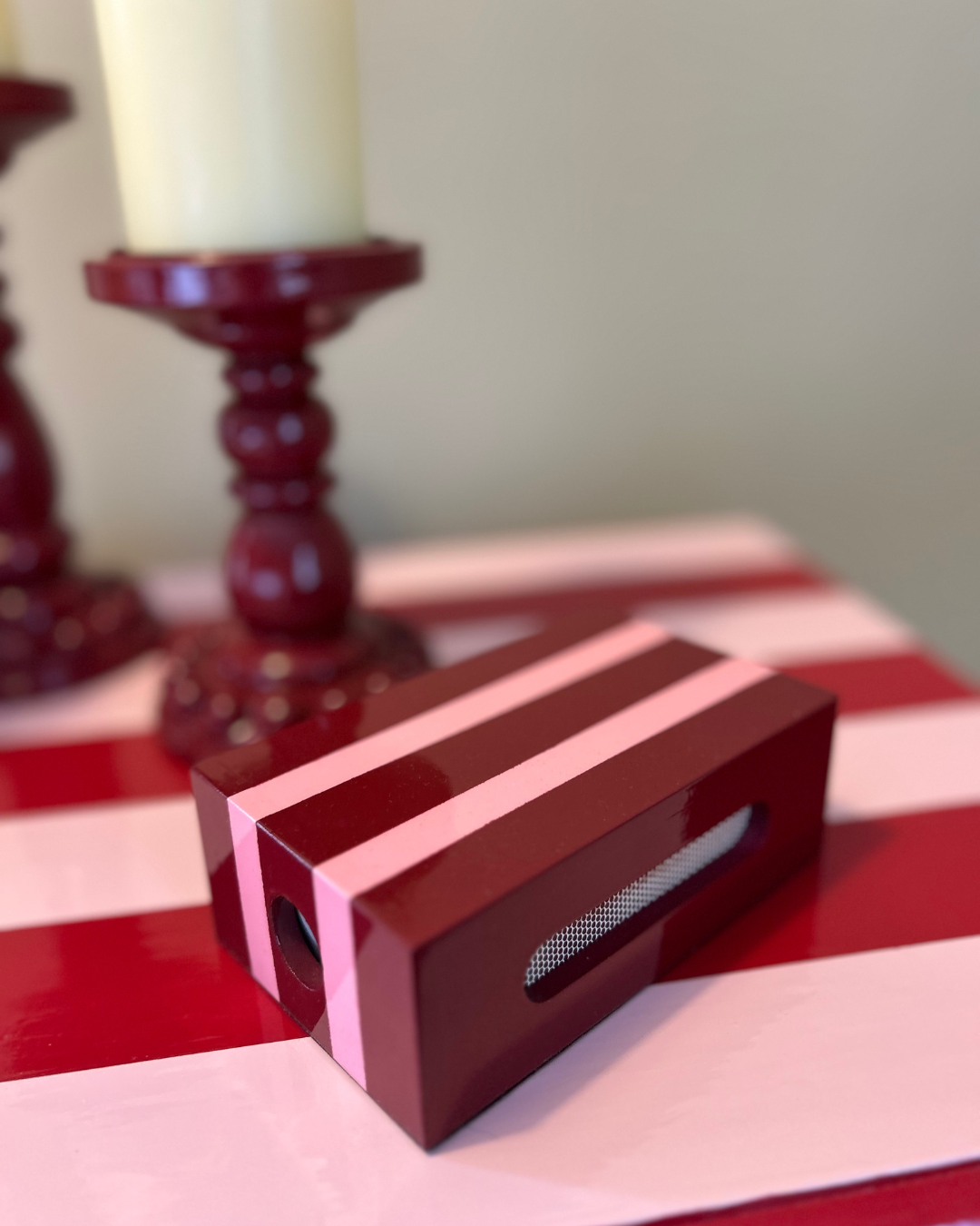 Red and Pink Stripe Matchbox Case