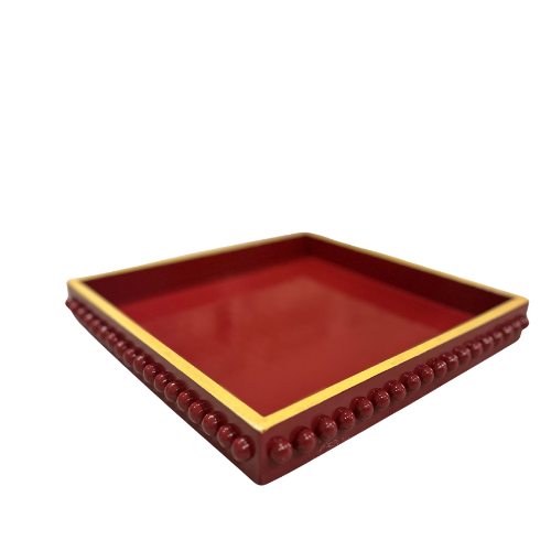 Red and Mustard Yellow Bobbin Style Decorative Tray