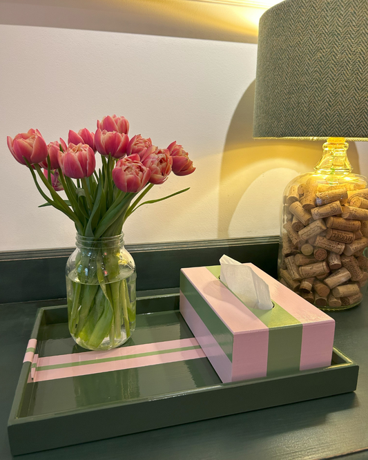Green Coffee Table Tray with Pink Stripe