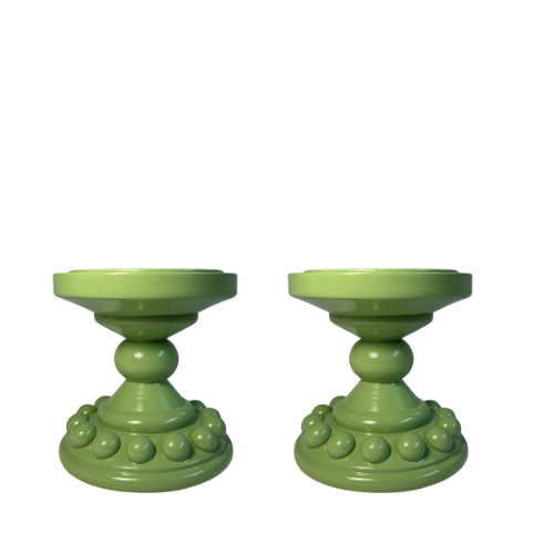 Pair of Light Green Bobbin Candle Holders (Small)