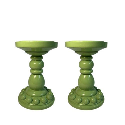 Pair of Light Green Bobbin Candle Holders (Medium)