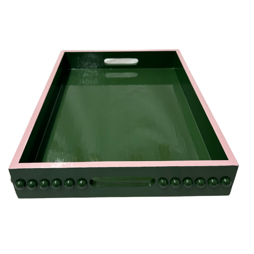 Green Bobbin Coffee Table Tray with Pink Edge