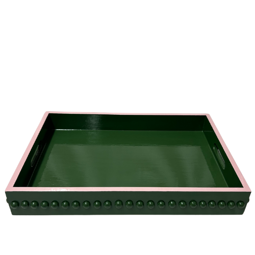 Green Bobbin Coffee Table Tray with Pink Edge