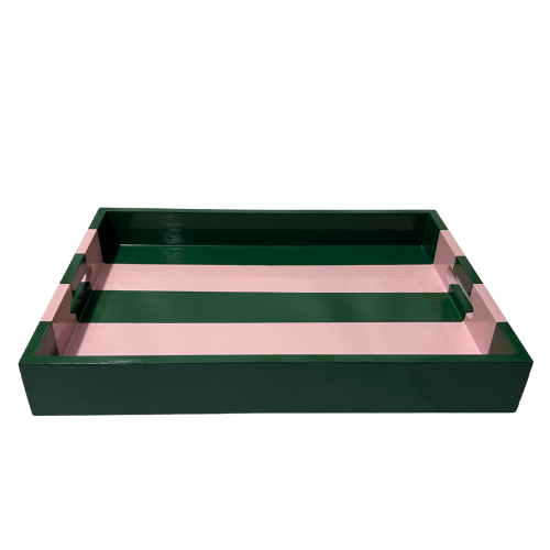 Green & Pink Striped Coffee Table Tray