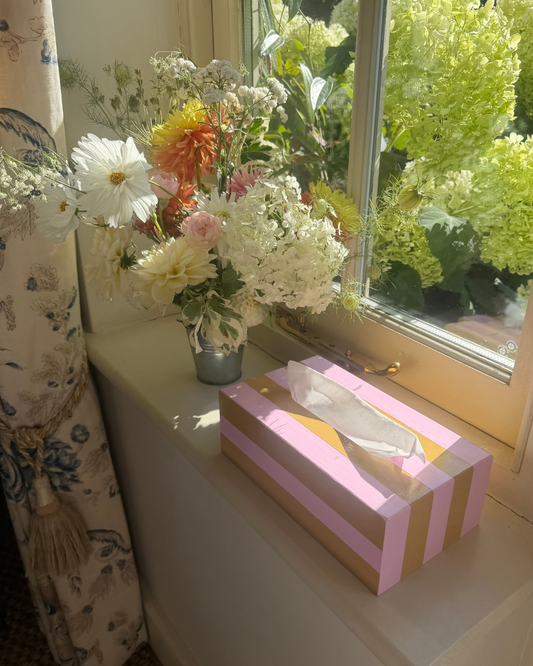 Pink & Mustard Yellow Striped Tissue Box Cover