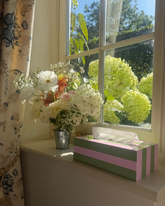 Pink & Light Green Hand-Painted Tissue Box Cover