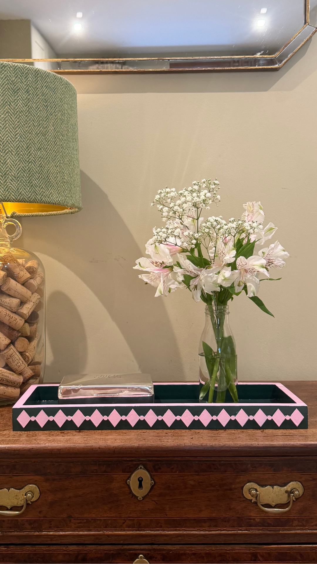 Green & Pink Diamond Edge Tray