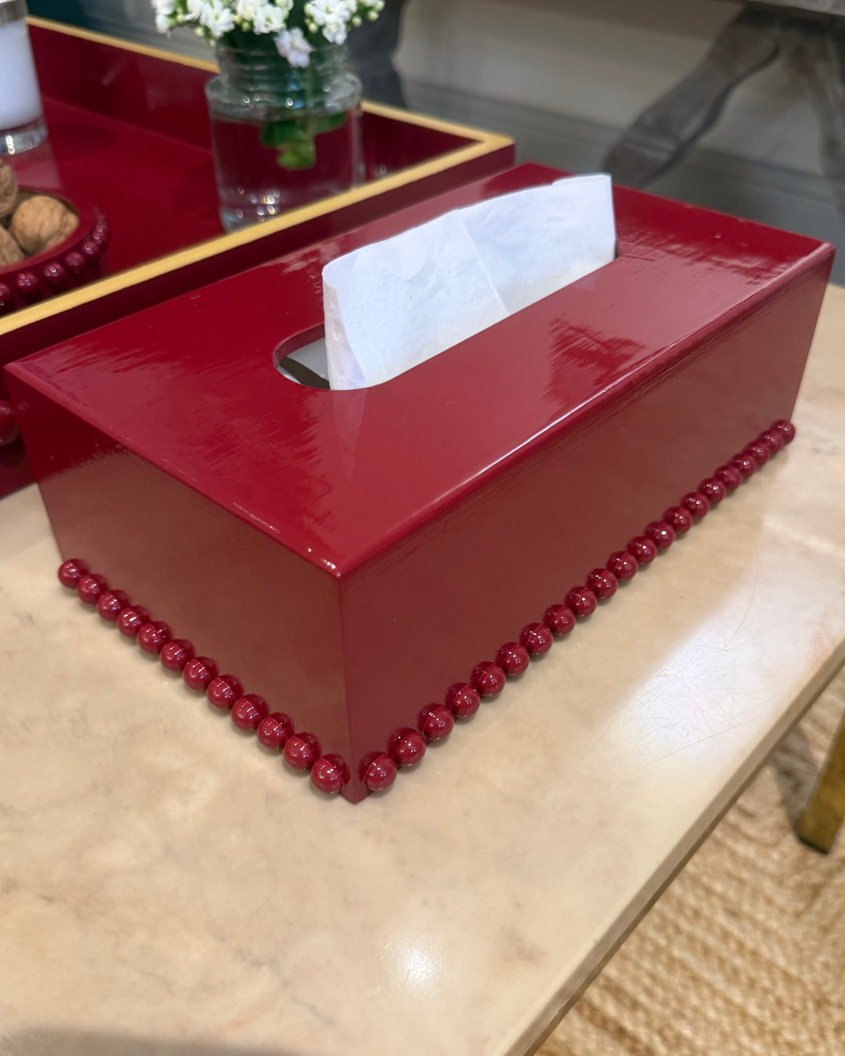 Glossy Red Bobbin Tissue Box Cover | Decorative Accessories
