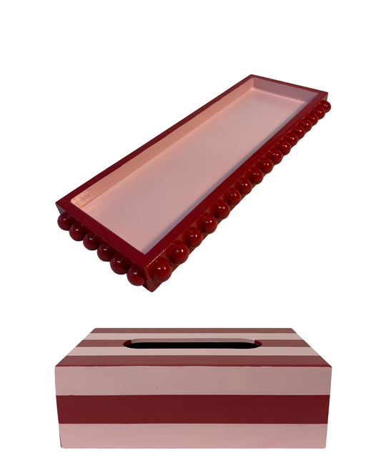 Striped Tissue Box Cover & Bobbin Tray Homeware Gift Set