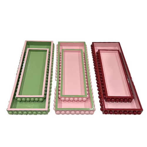 Pink & Green Edge Bobbin Tray Set of 2- Large & Small.